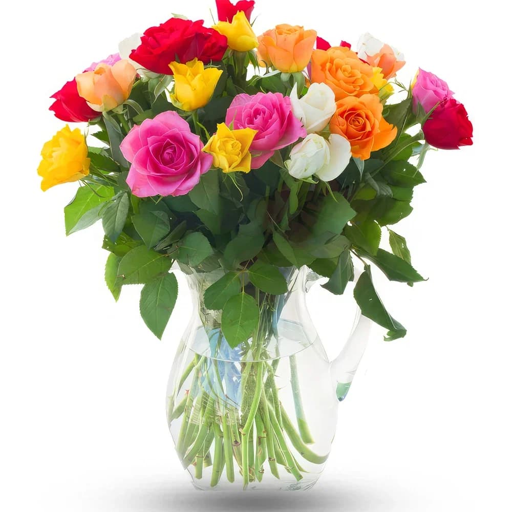 Buchet festiv de trandafiri multicolori