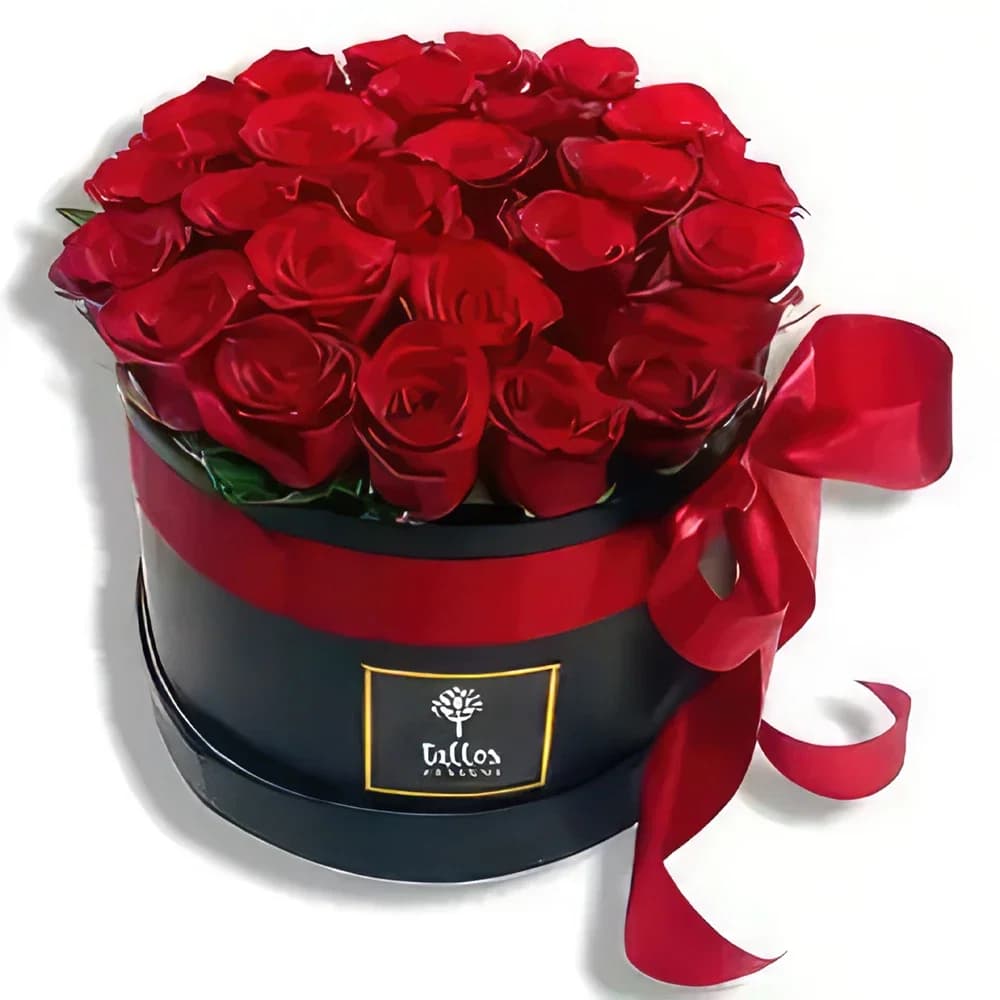 Elegante scatola nera con rose rosse intense