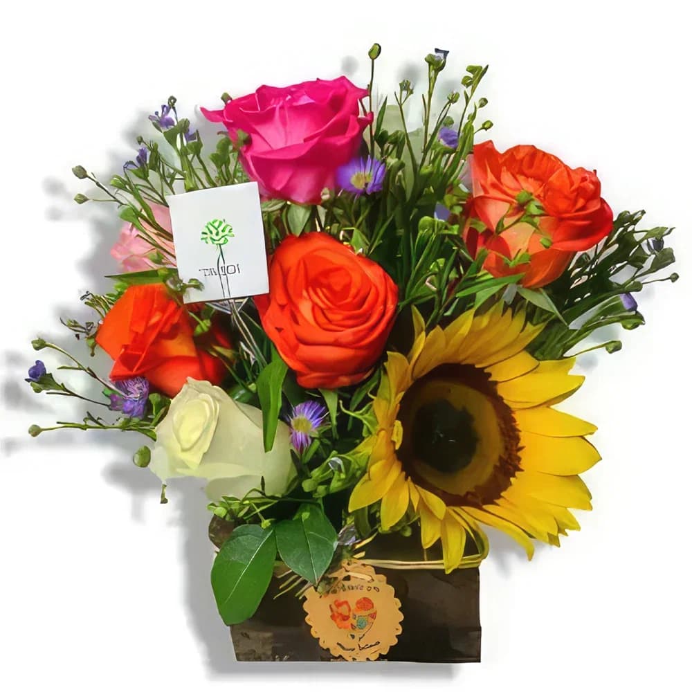 Assortimento classico di rose e girasoli