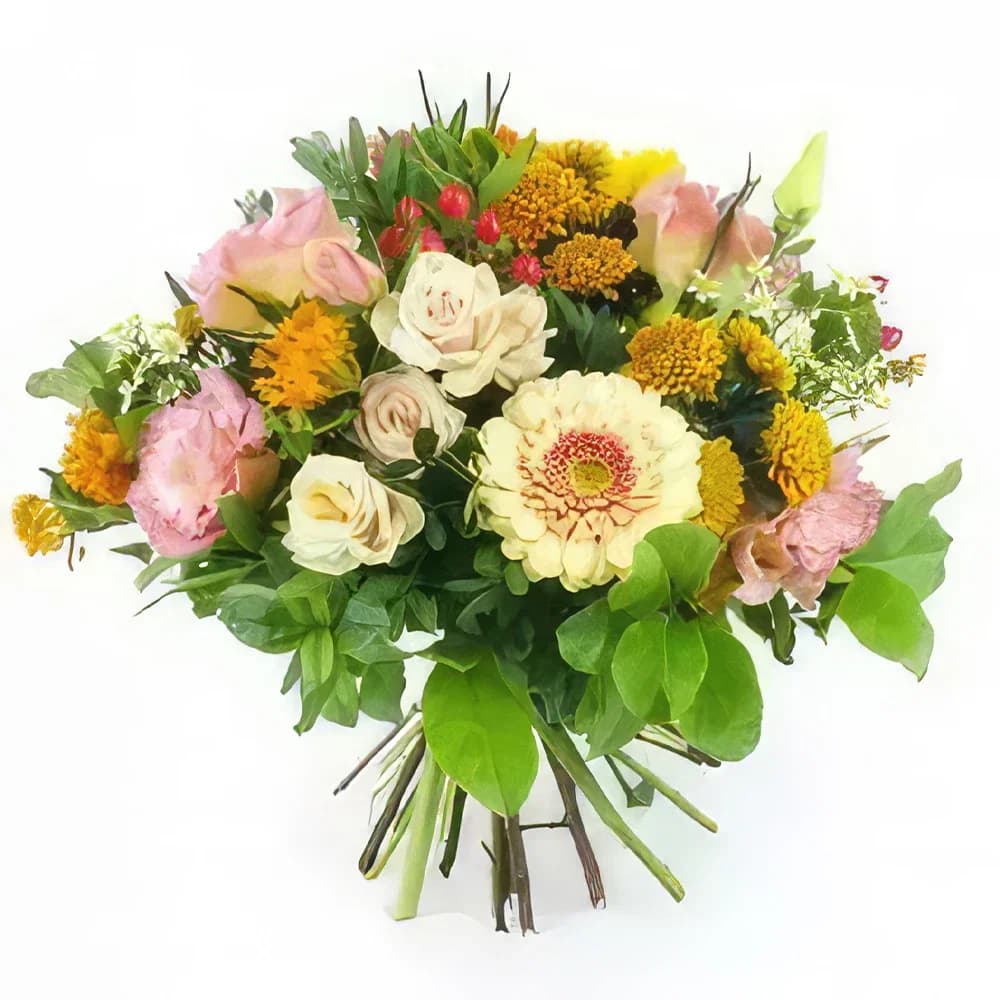 Buquê de flores redondas rosa-laranja