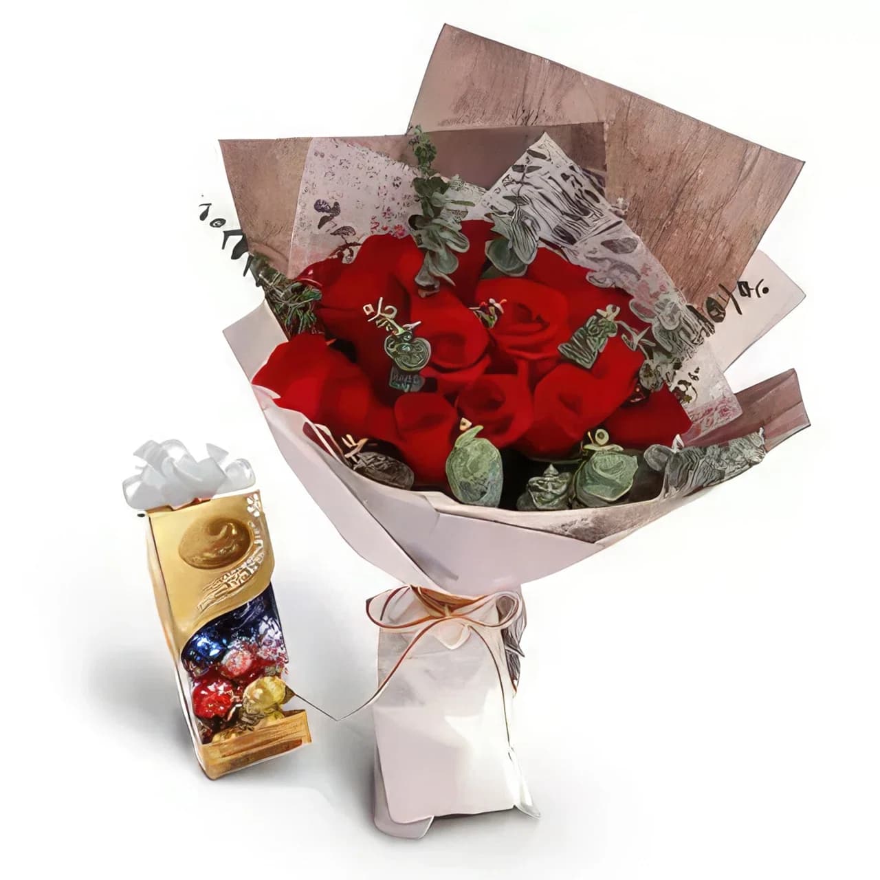 Røde roser Bouquet & Fine Chocolate Duo