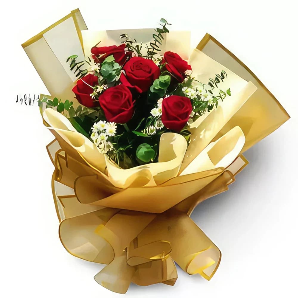 Buchet de trandafiri de lux cu eucalipt și tanacetum