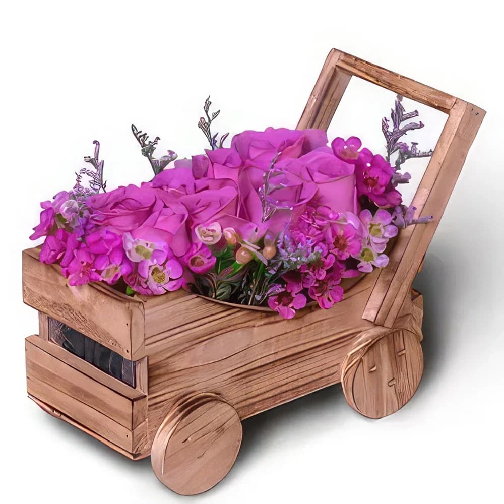 Aranjament din lemn de trandafiri violet și limoniu