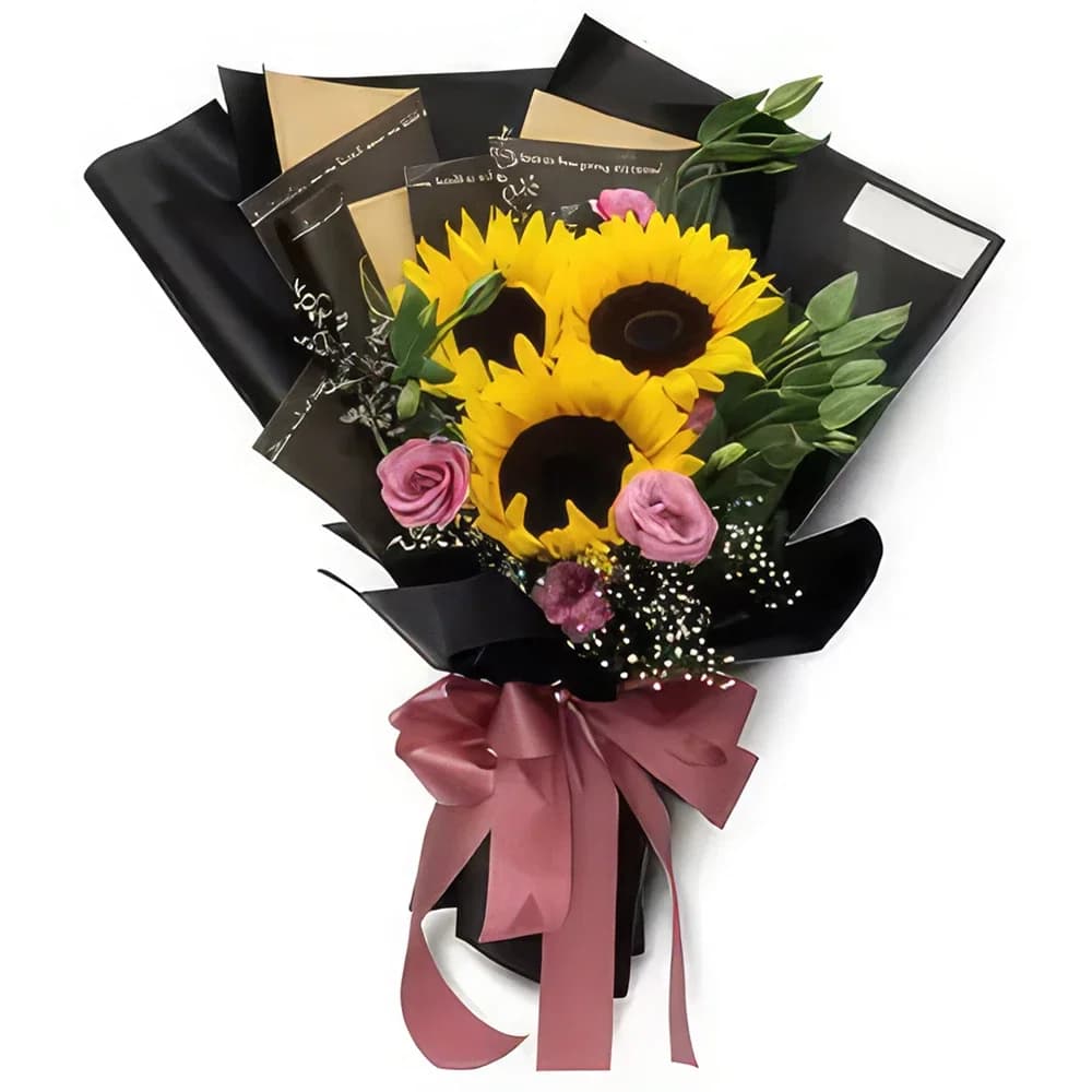 Buchet de floarea soarelui și lisianthus proaspăt alese manual