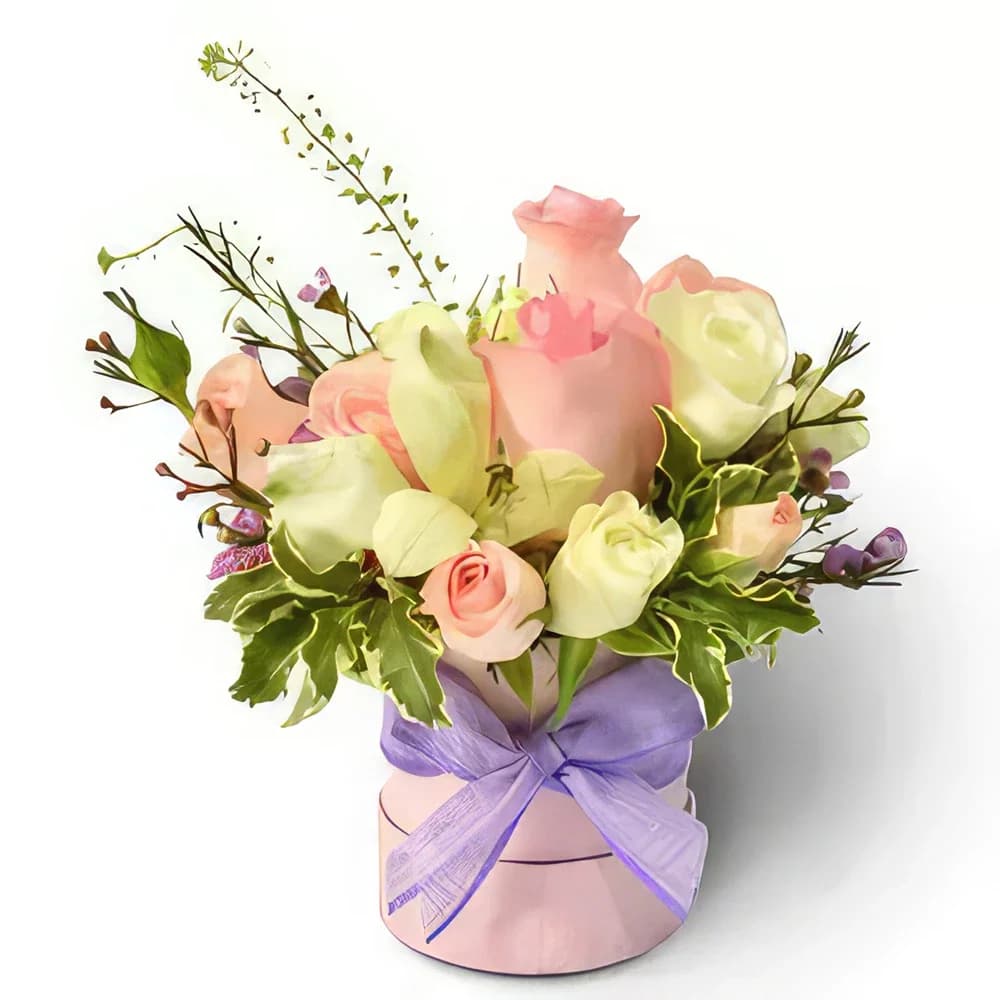 Buchet de trandafiri spray roz & alb cu Alstroemeria albă