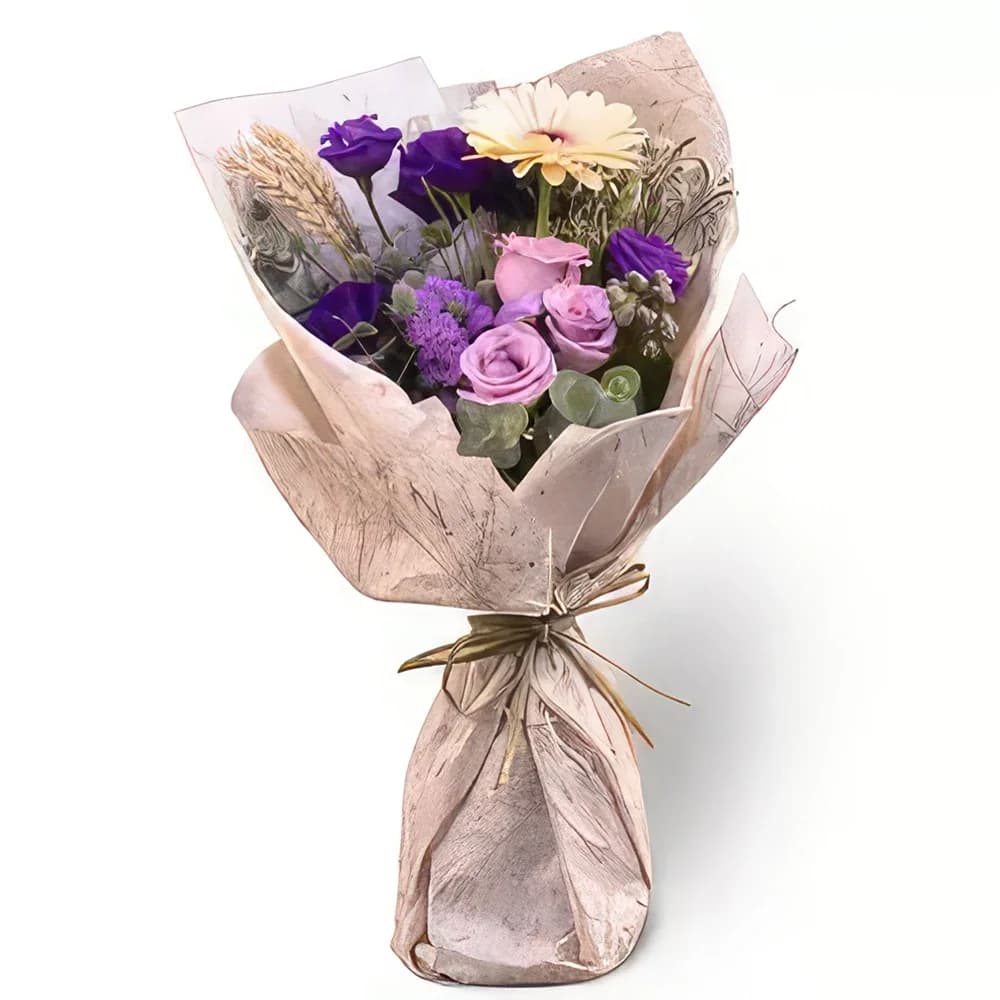 Buchet floral cu tematică roz și violet