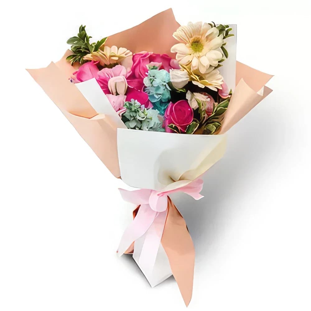 Buchet de trandafiri revival cu garoafe roz