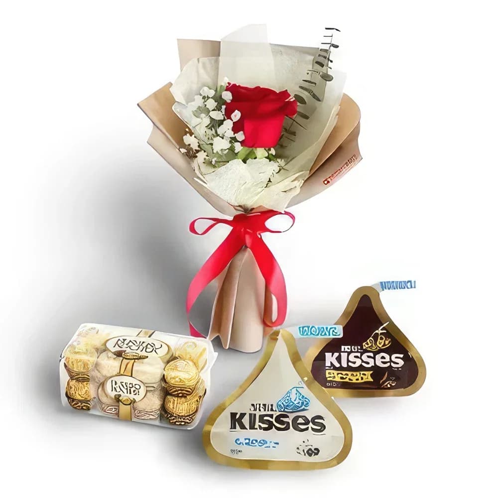 Bukett Single Rose, Ferrero Rocher, & Kisses