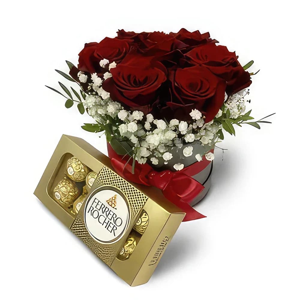 Roses rouges et friandises Ferrero Rocher