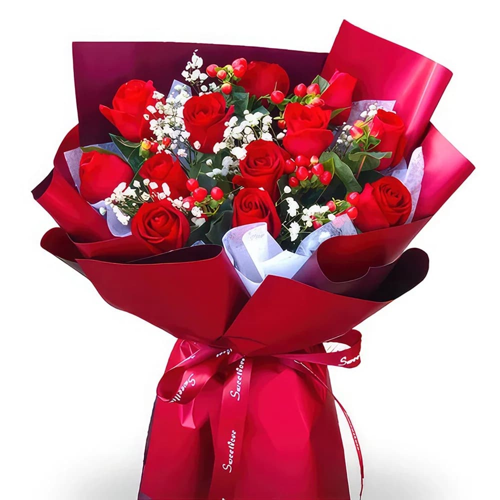 Buquê de rosas vermelhas ousado e lindo