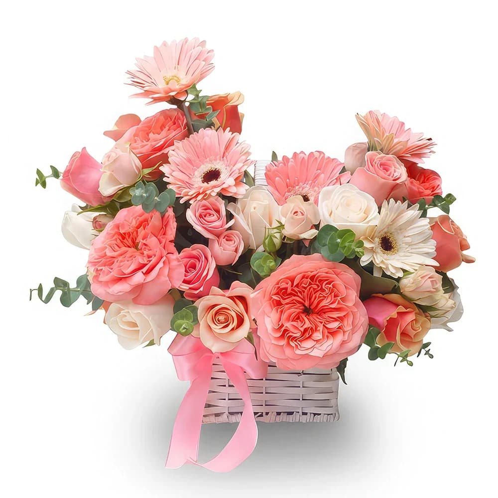 Myk kurvoppsats med ferskenrose og gerbera